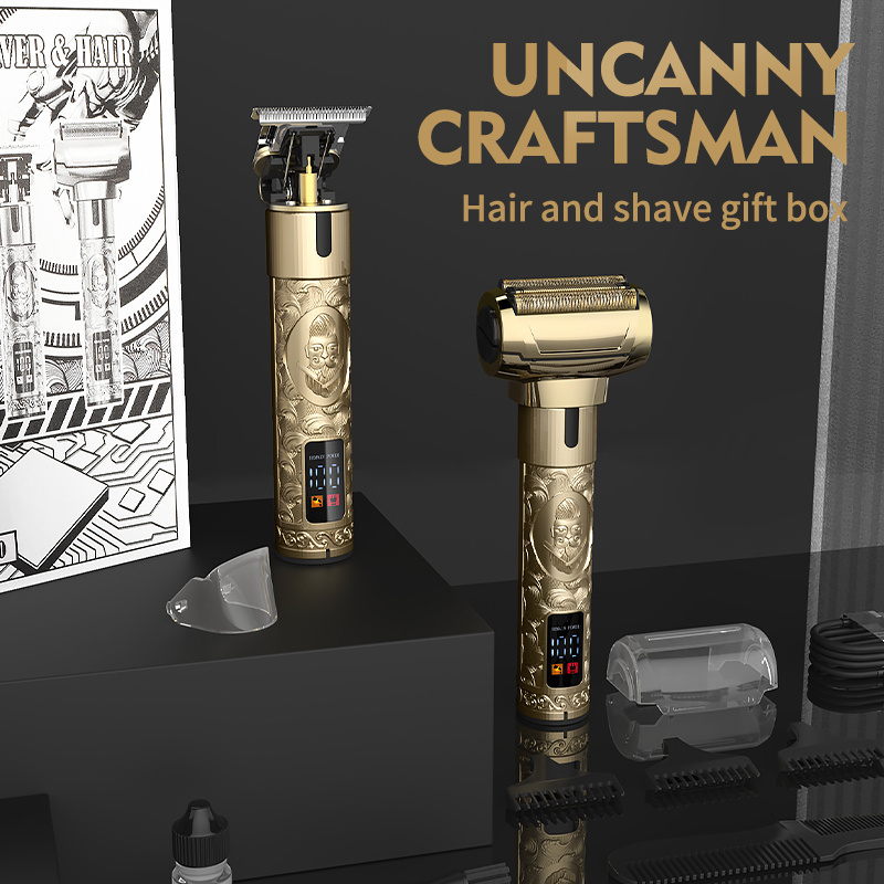 Lanumi 670 hair trimmer T9 Floating Shaver set Barber Haircut and shaving set All Metal gold hair beard trimmer clipper kit