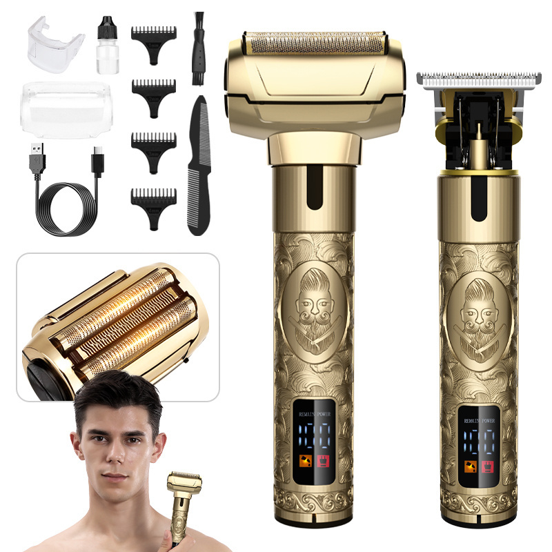 Lanumi 670 hair trimmer T9 Floating Shaver set Barber Haircut and shaving set All Metal gold hair beard trimmer clipper kit