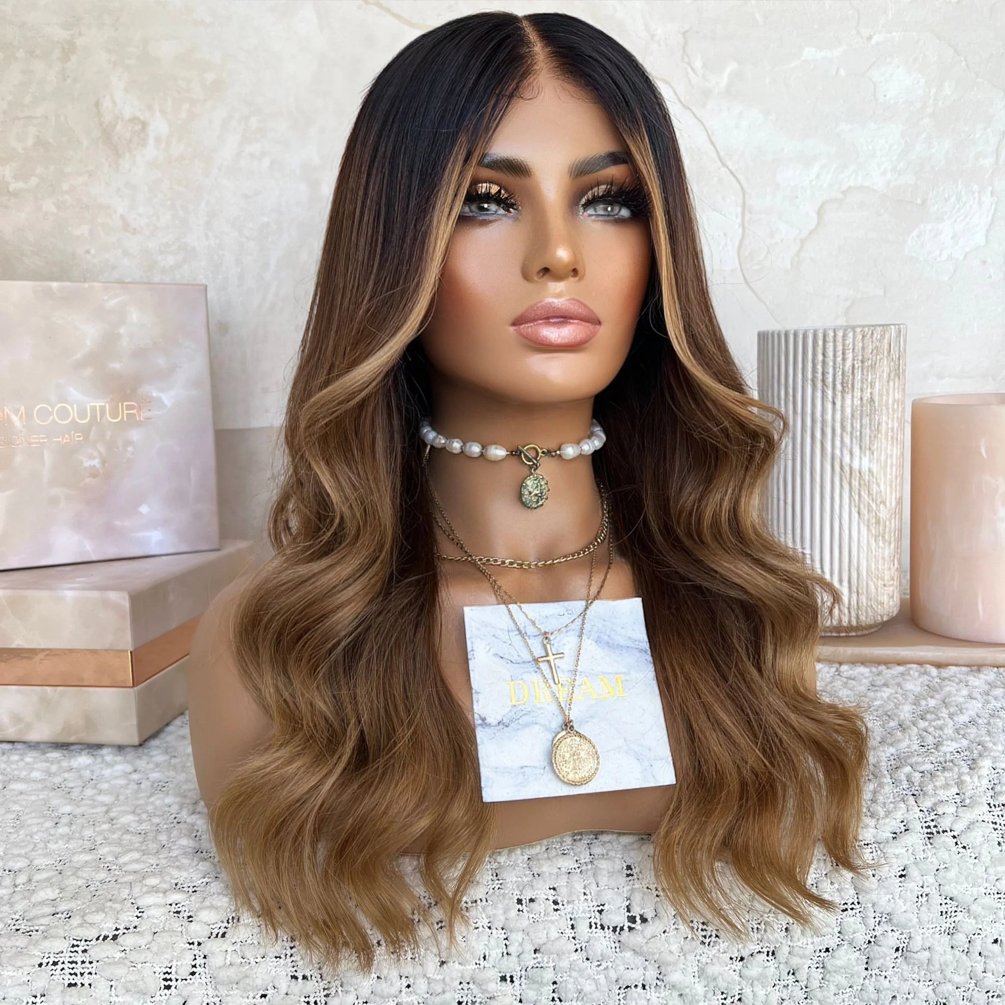 Freedom Same Quality Long Ombre Balayage Brown Color Kosher Virgin Remy Human Hair Swiss Lace Front Wigs For Women