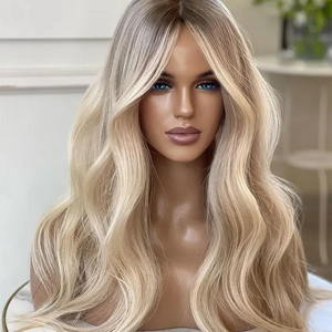 Ash Blonde Highlight Human Hair Wig Grade 14A European Hair Glueless Lace Frontal Double Drawn Small Knot Jewish Kosher Wig