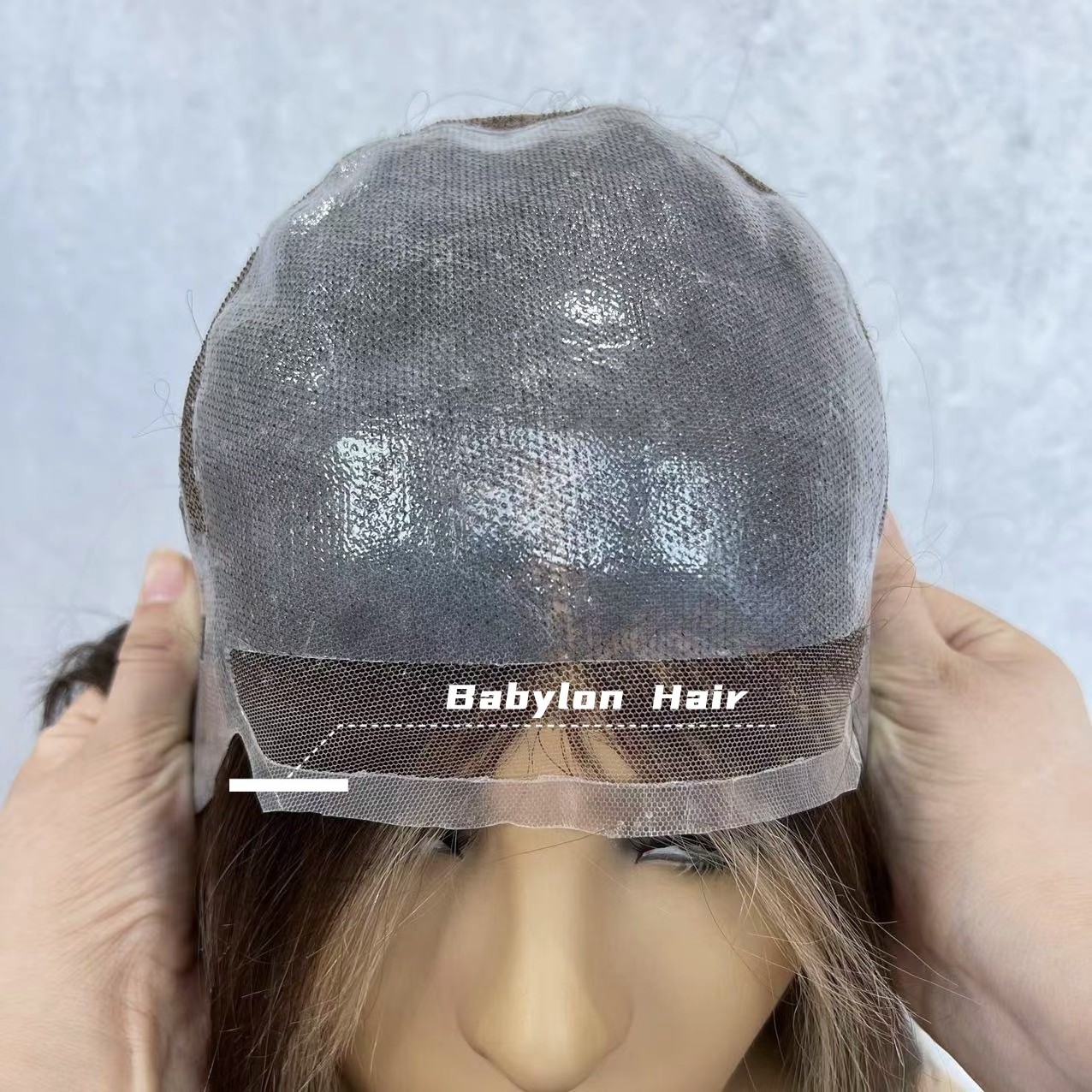 Babylon Original Silicone Breathable Cap Ash Brown Highlight Pu Toppers Virgin Remy Cuticle Human Hair Medical Full Lace Wigs