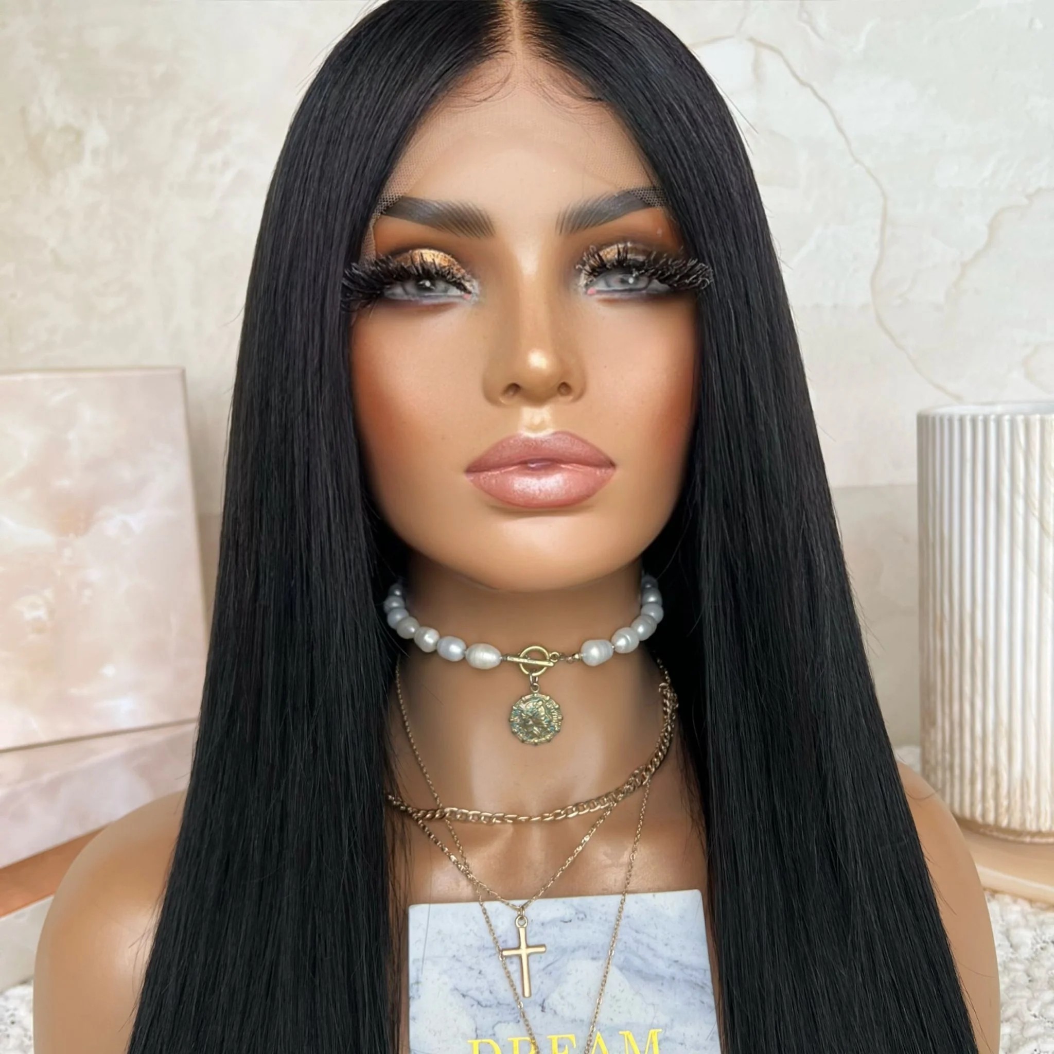 Freedom Same Natural Black Color Blunt Cut Wig Kosher Real 100% Raw Human Hair Swiss Lace Front Wigs For Women