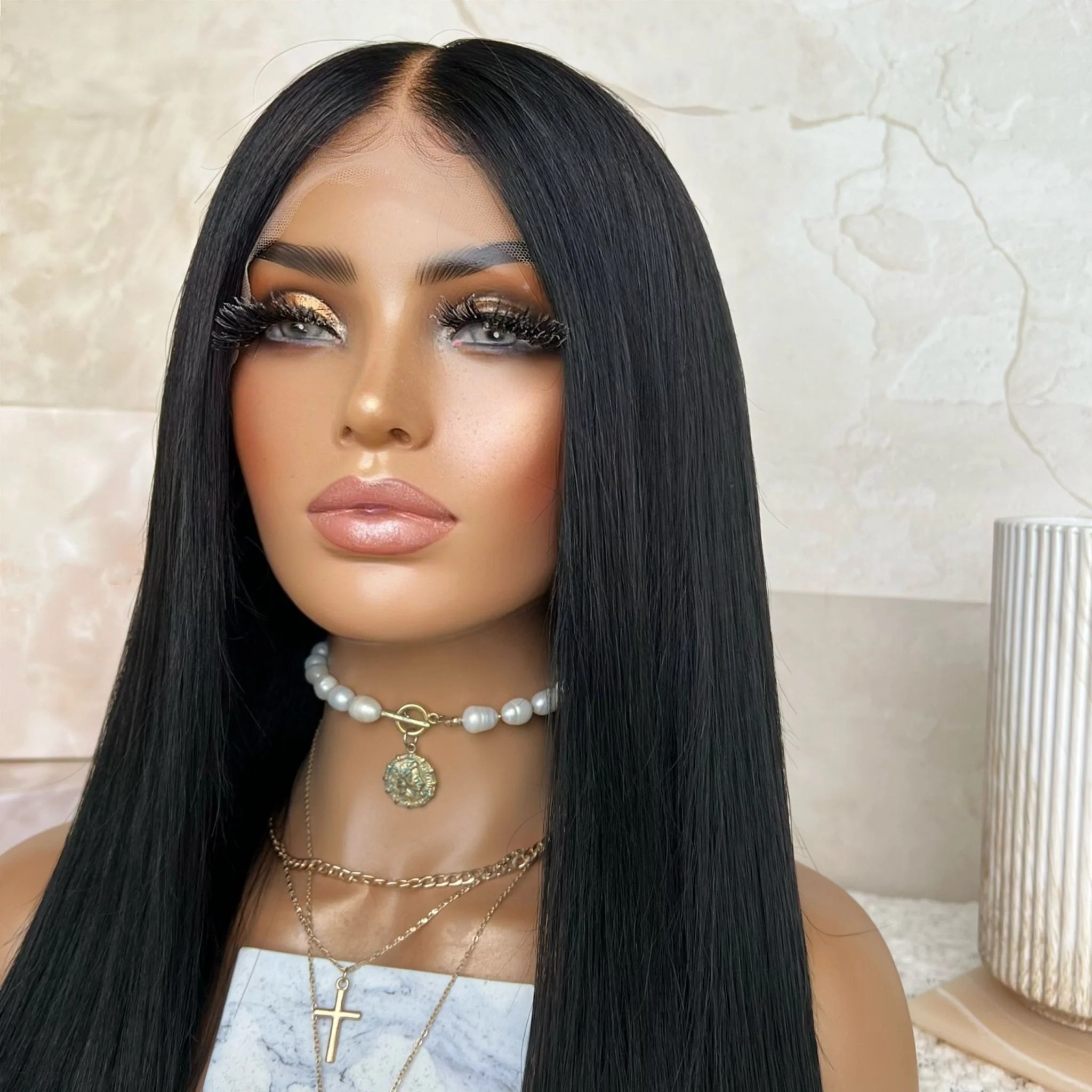 Freedom Same Natural Black Color Blunt Cut Wig Kosher Real 100% Raw Human Hair Swiss Lace Front Wigs For Women