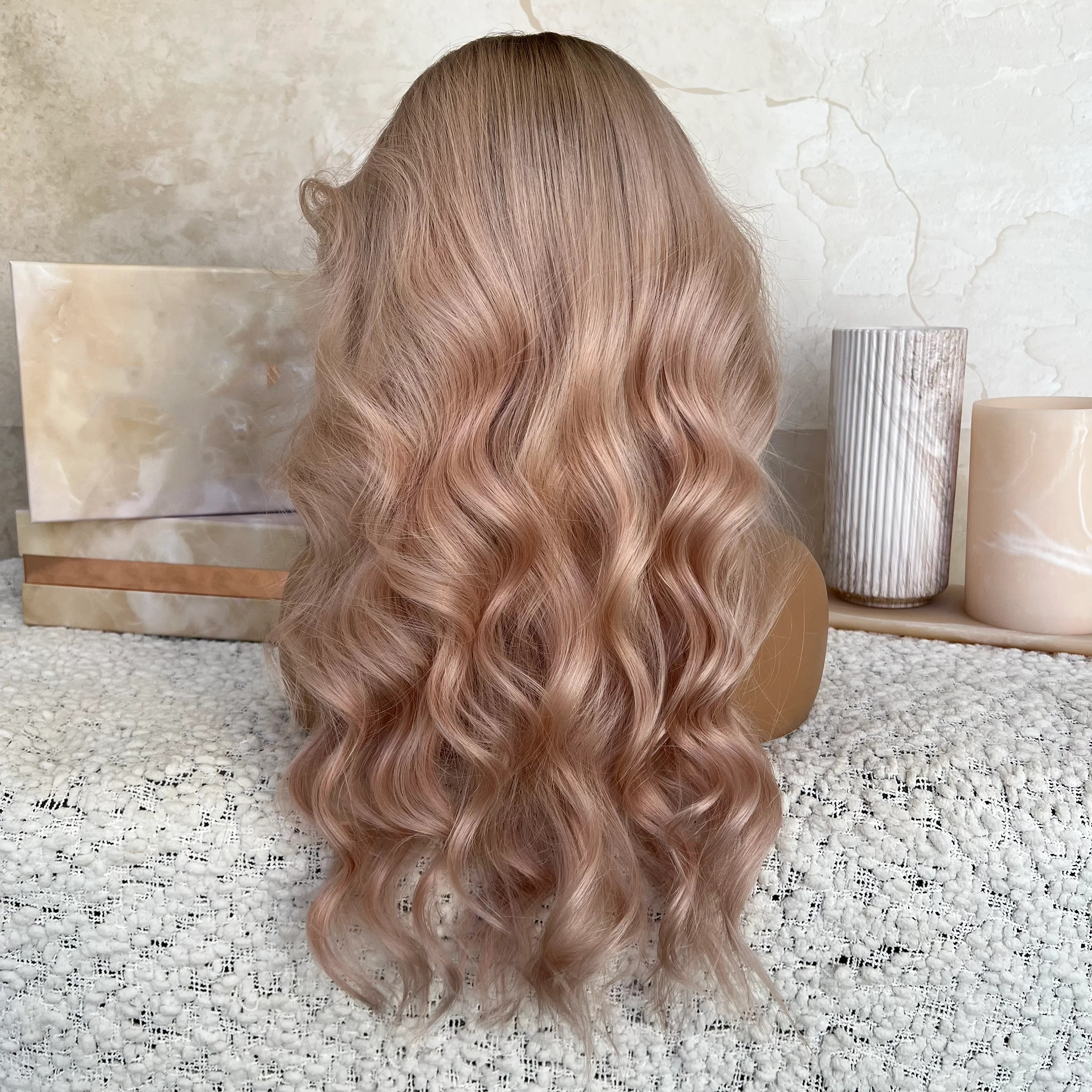 Freedom Wig Ombre Dirty Pink Color Loose Wave Hot Style Virgin European Cuticle Human Hair Stretch Cap Full Lace Wigs