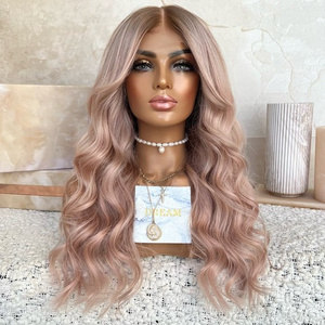 Freedom Wig Ombre Dirty Pink Color Loose Wave Hot Style Virgin European Cuticle Human Hair Stretch Cap Full Lace Wigs