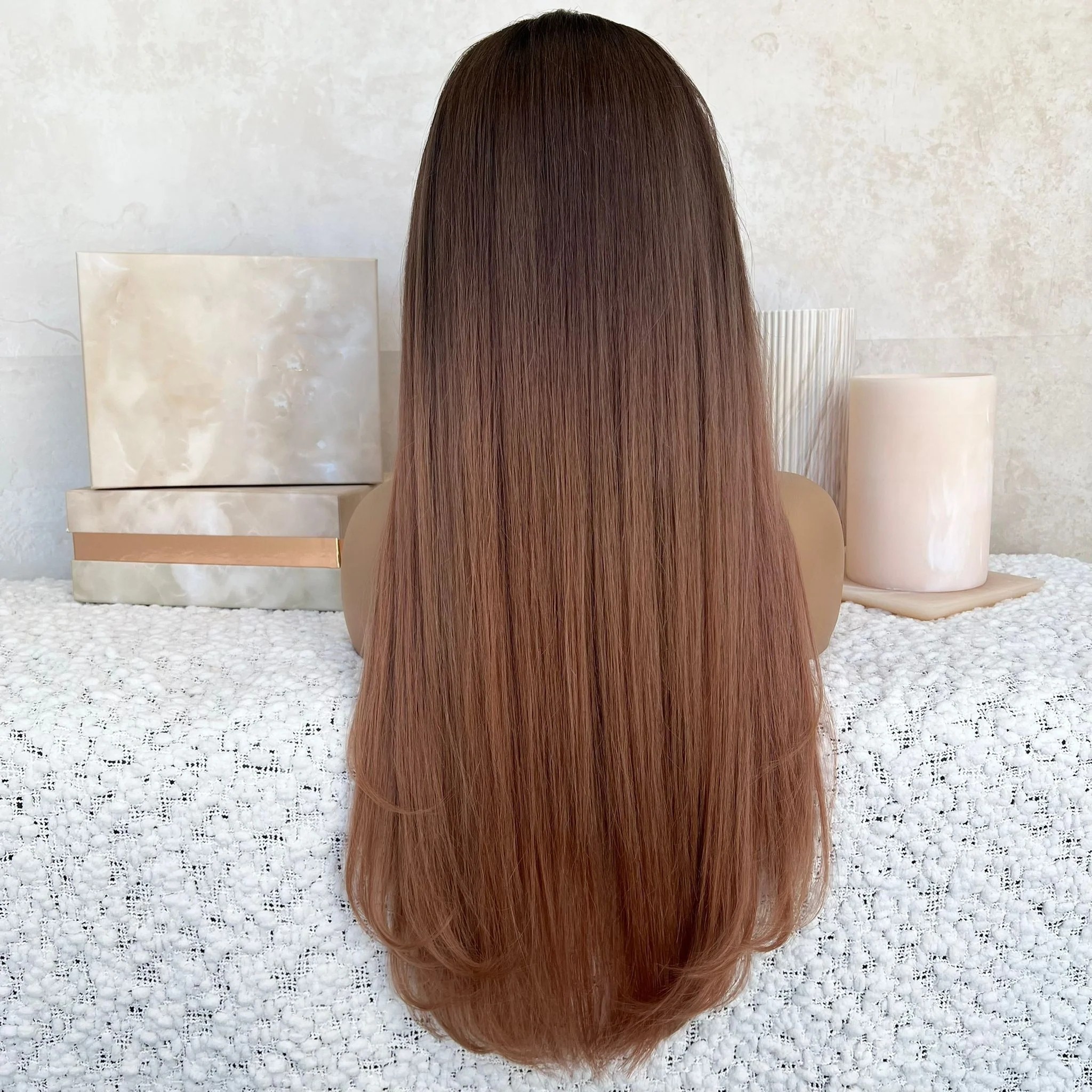 Freedom Ombre Reddish Brown Color Full Straight 100% Unprocessed Remy Cuticle Human Hair Jewish Quality Swiss Lace Front Wigs