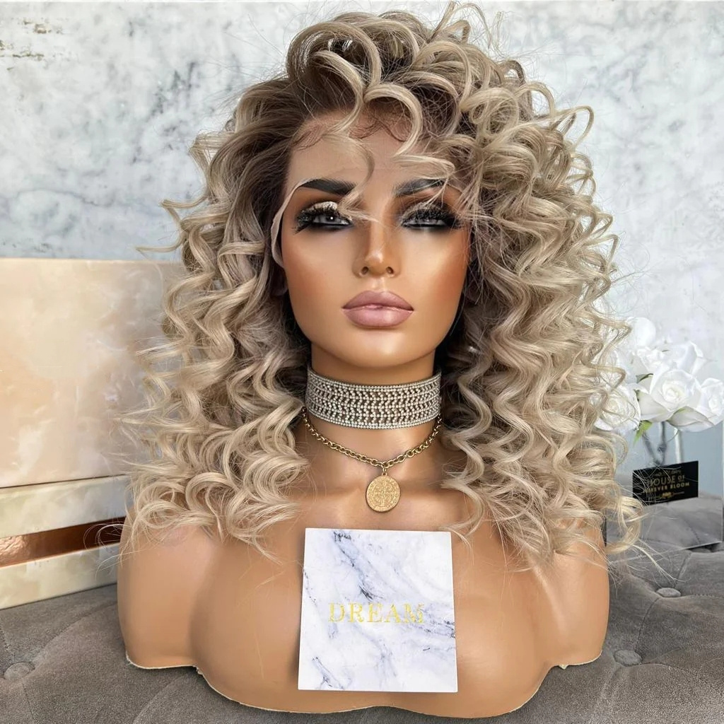 Freedom Wig Ombre Ash Blonde Color Loose Curly Fashion Style Raw Vietnamese Human Hair Full HD Lace Wigs For Women