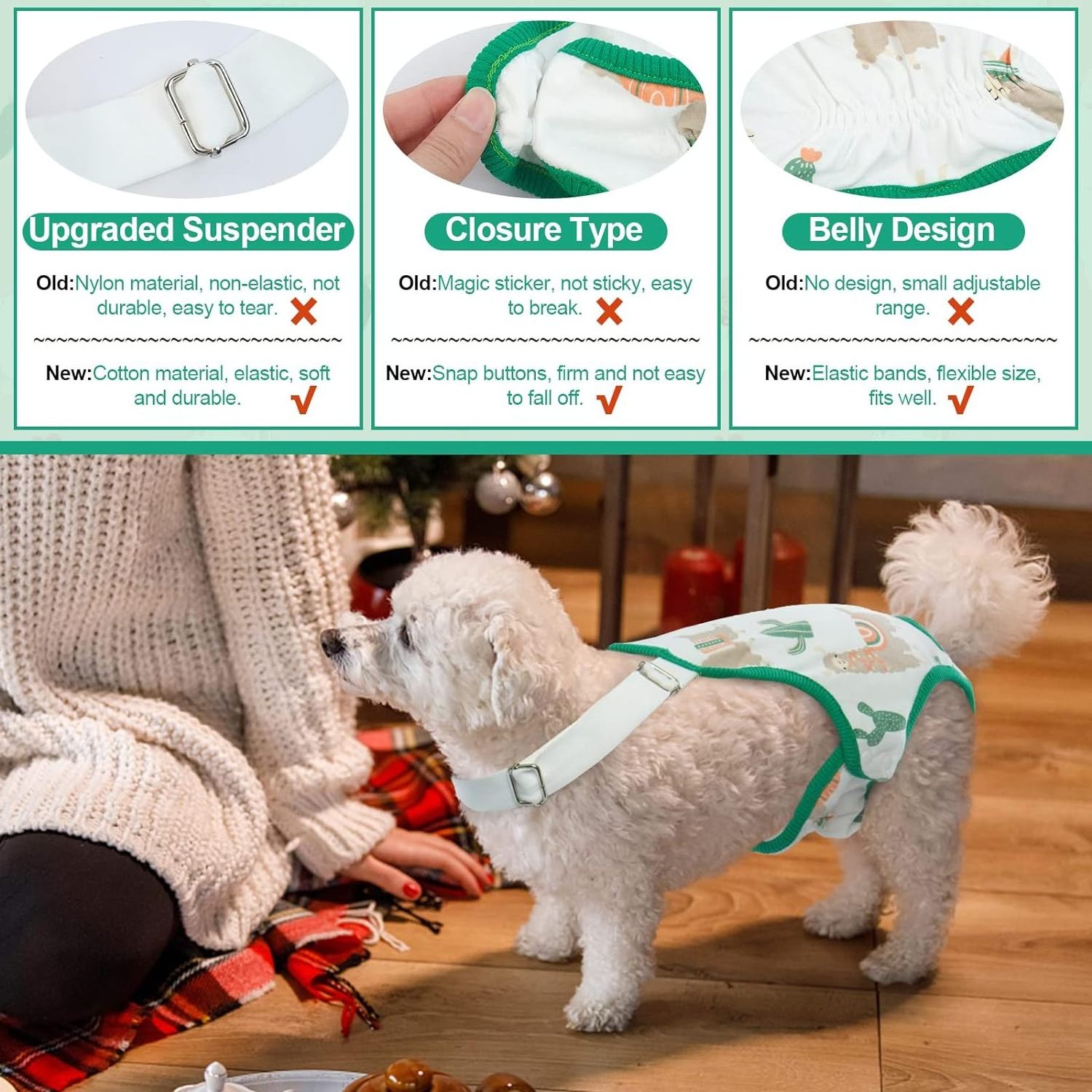 S - XL Dog Diapers Female Washable Sanitary Pantie with Adjustable Suspender , Super Absorbent Doggy Puppy Diapers for Girl Dog