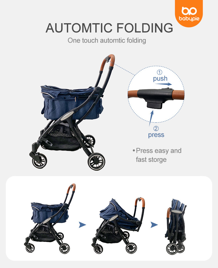 Wholesale Luxury Foldable Auto Folding Pram Pet Stroller 4 Wheels Dog Cat Stroller Pet Stroller With Storage