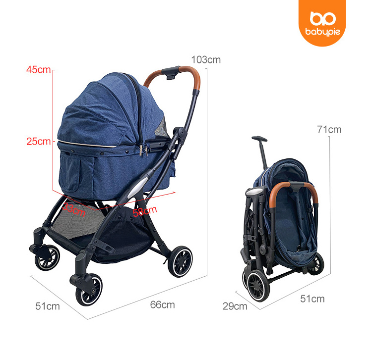 Hot Sell Pet Stroller Carrier Aluminum Tube Pull Rod  Travel Auto Folding Detachable Pram Pets Cart Stroller For Dogs Cats