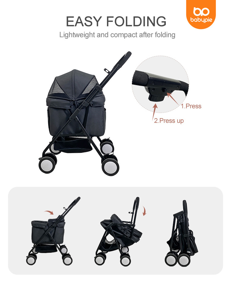 Low Price Oem  Stock Lightweight Dog Cat Trolley Cart Foldable 4 Wheel Pet Stroller For 15Kg Small Dog And Cat