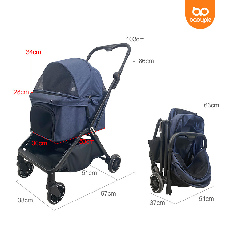 Pet Stroller Sun Shade Automatic Pet Stroller Compact Travel Pet Stroller