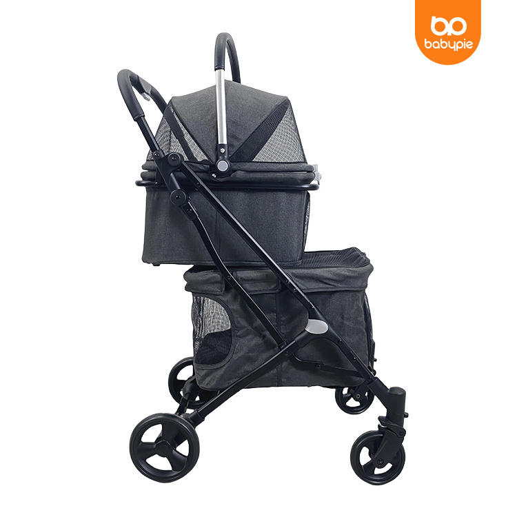 Portable foldable double pet strollers wagon for small dogs and cats breathable pet travel trolley