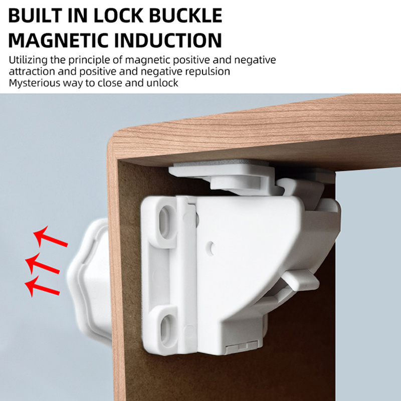 Cabinets & Drawers No Drill child proof cabinet locks with  Adhesive Baby Proofing Easy Install for Magnetic Safety Locks