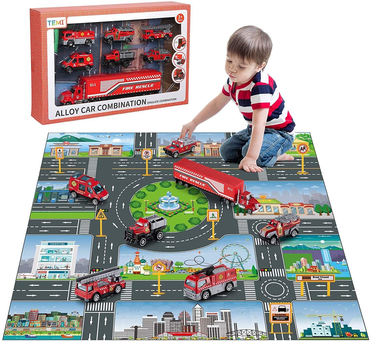 Hot-selling car models children's fire truck model competition map toy