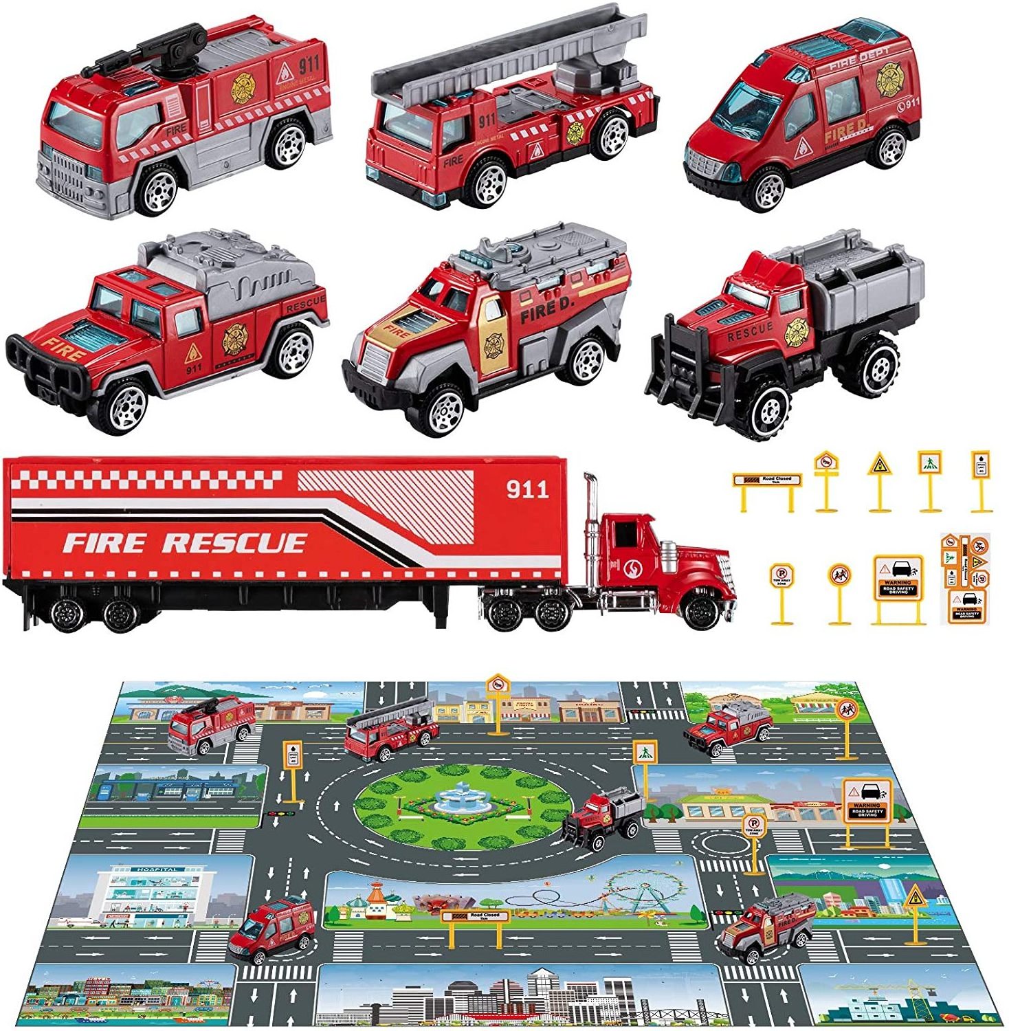 Hot-selling car models children's fire truck model competition map toy