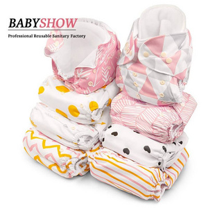 Babyshow Double Gusset Reusable OEM Washable Baby's Cloth Nappy Waterproof Polyester Cloth Diapers For Baby