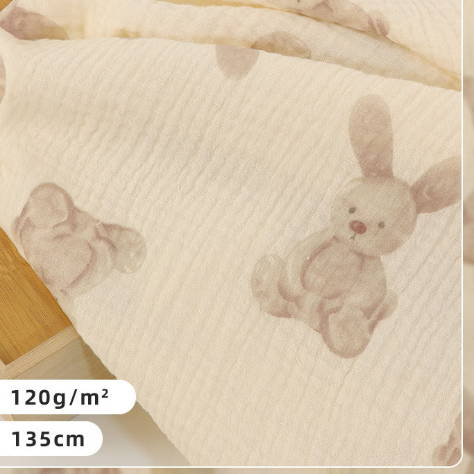 Cotton double crepe baby cotton bath towel home clothes children's pajamas fabric wrinkle printed bubble gauze