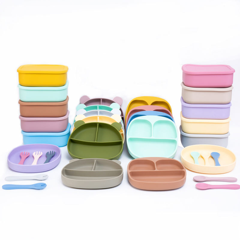 Bpa Free Food Grade Silicone Tableware Toddler Baby Silicone Suction Plate Modern Kids Bowl Silicone Baby Feeding Set