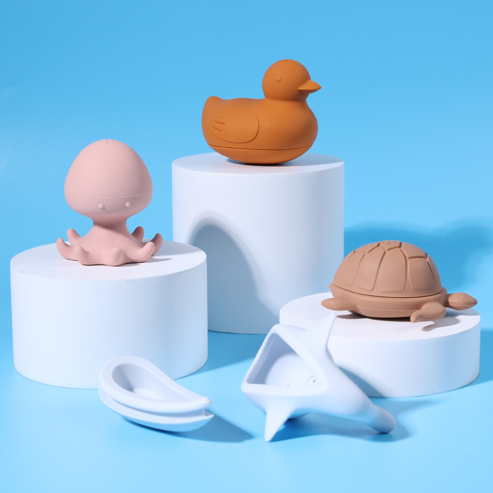 Duck Custom Logo Soft BPA FREE Silicone Bath Toys Baby Silicone Cute Mold Free Animal Bubble Spray Water Shower