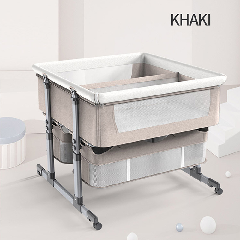 Portable and Easy Foldable Twin Cot Bed Beside Cribs Baby Twin Crib Kids' Cribs with Storage Bag Metal Multifunction Modern