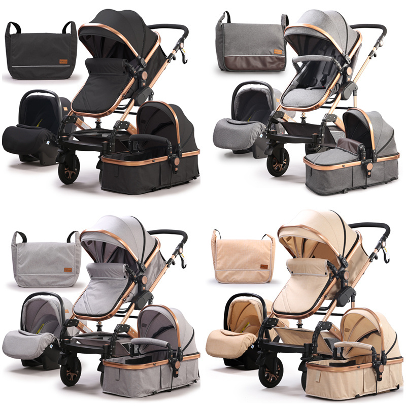 Purorigin top selling high quality foldable baby stroller 4 in 1 pram carrier baby pram with car seat and mommy bag