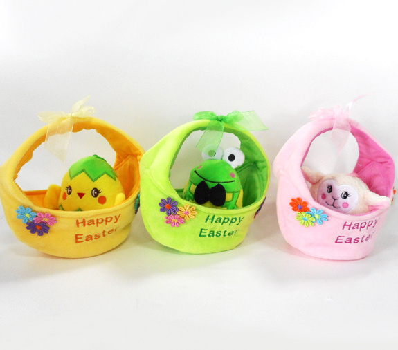 Online shopping easter decoration frog stuffed rabbit and chick with basket