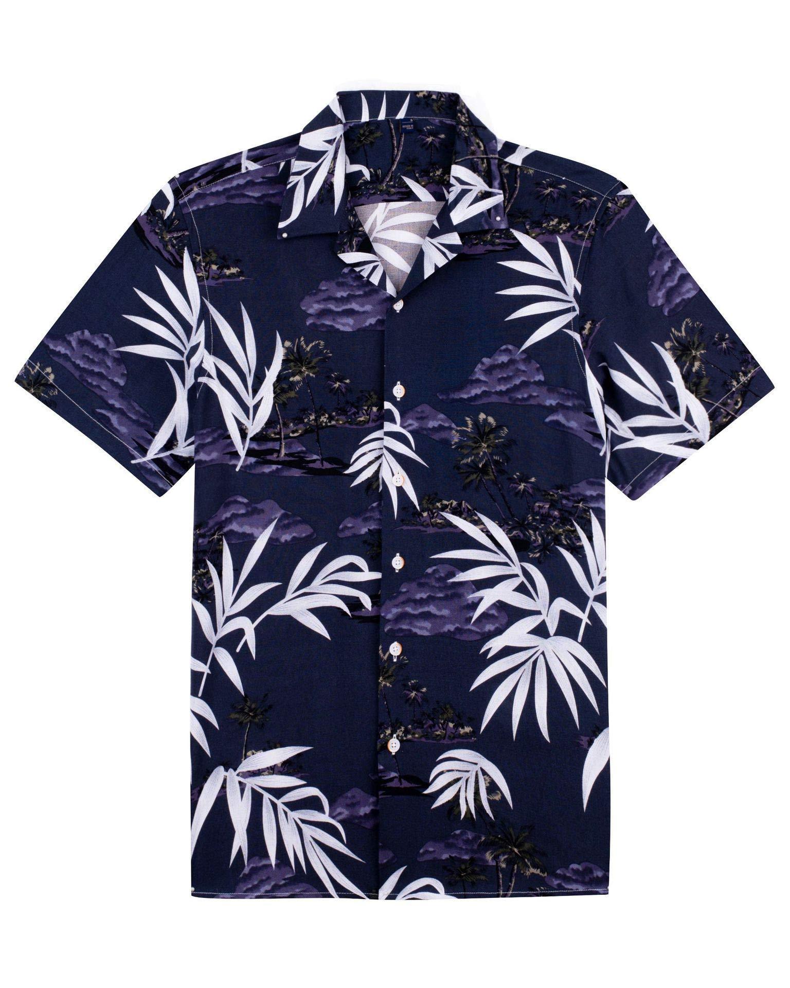 Mens 100% Cotton Regular Fit Short Sleeve Casual Hawaiian Shirt