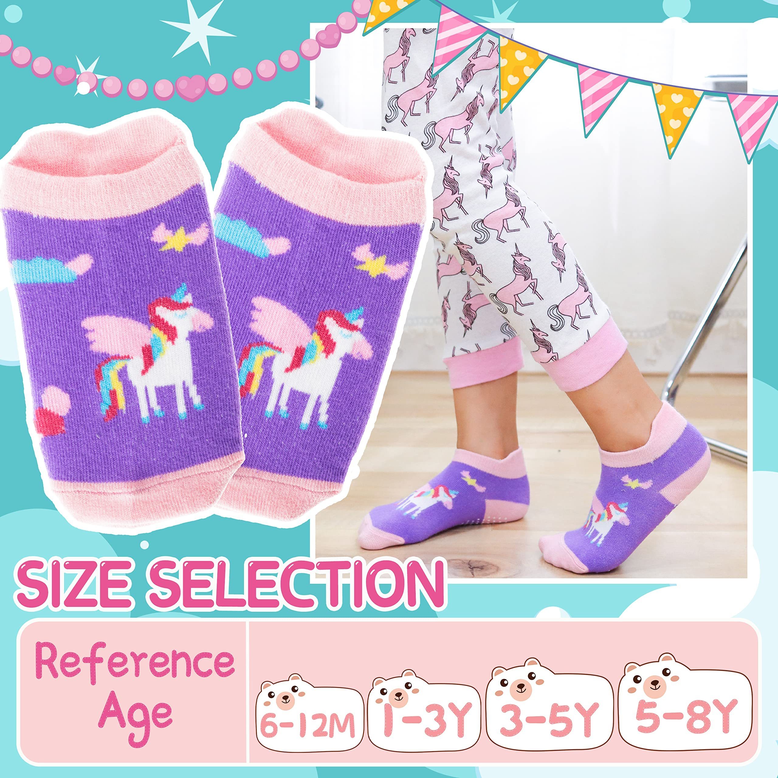 Baby Girls Toddlers Grips Socks Kids Non Slip Anti Skid Ankle Unicorn Cotton No Show Socks with Grippers 9 Pairs