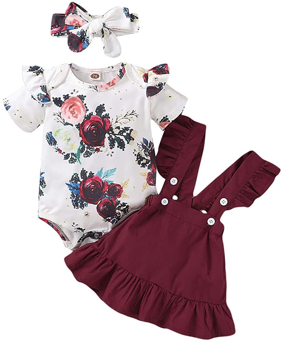 Newborn Baby Girl Clothes Toddler Long Sleeve Ruffle Romper Top Infant Skirt Set Little Girl Overall Dress