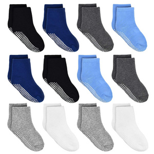 Kids Non Slip Toddler Boy Grip Socks 12 Pairs Anti Skid Sticky Socks for 1-10 Years Infants Baby Children