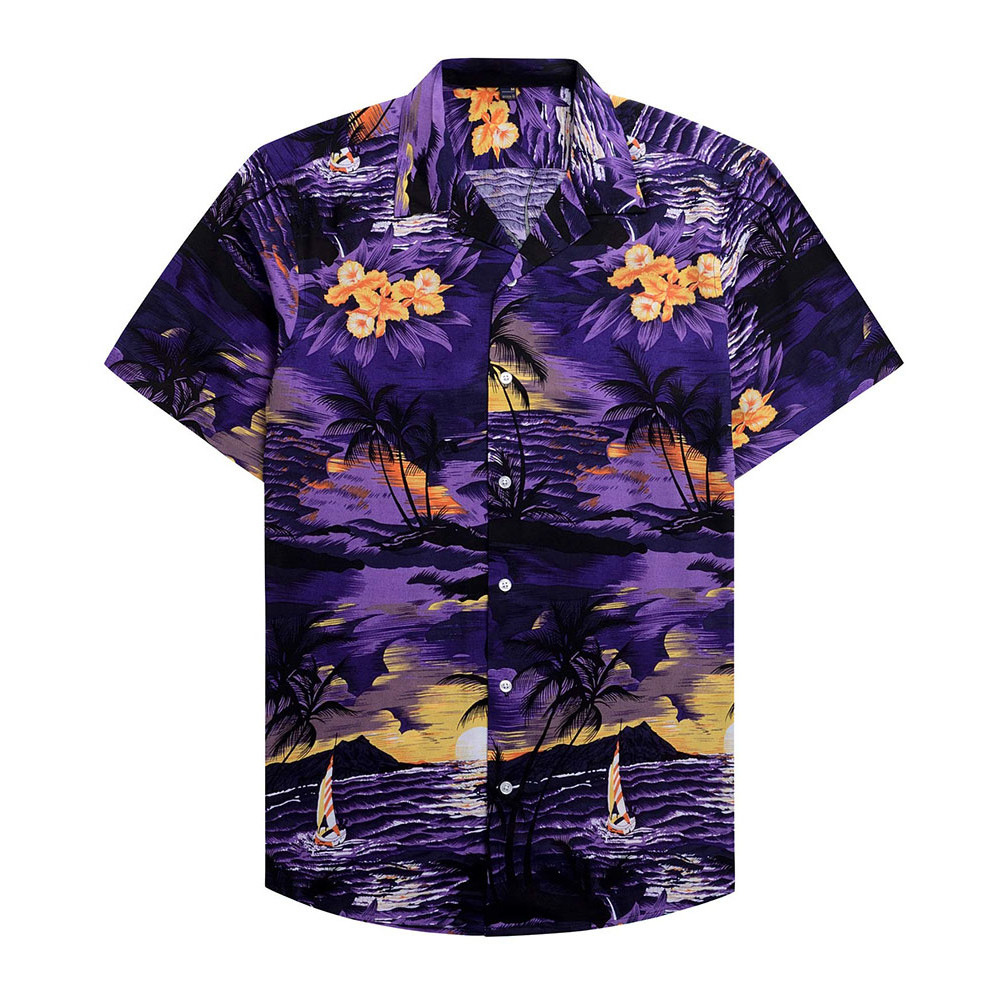 Mens 100% Cotton Regular Fit Short Sleeve Casual Hawaiian Shirt