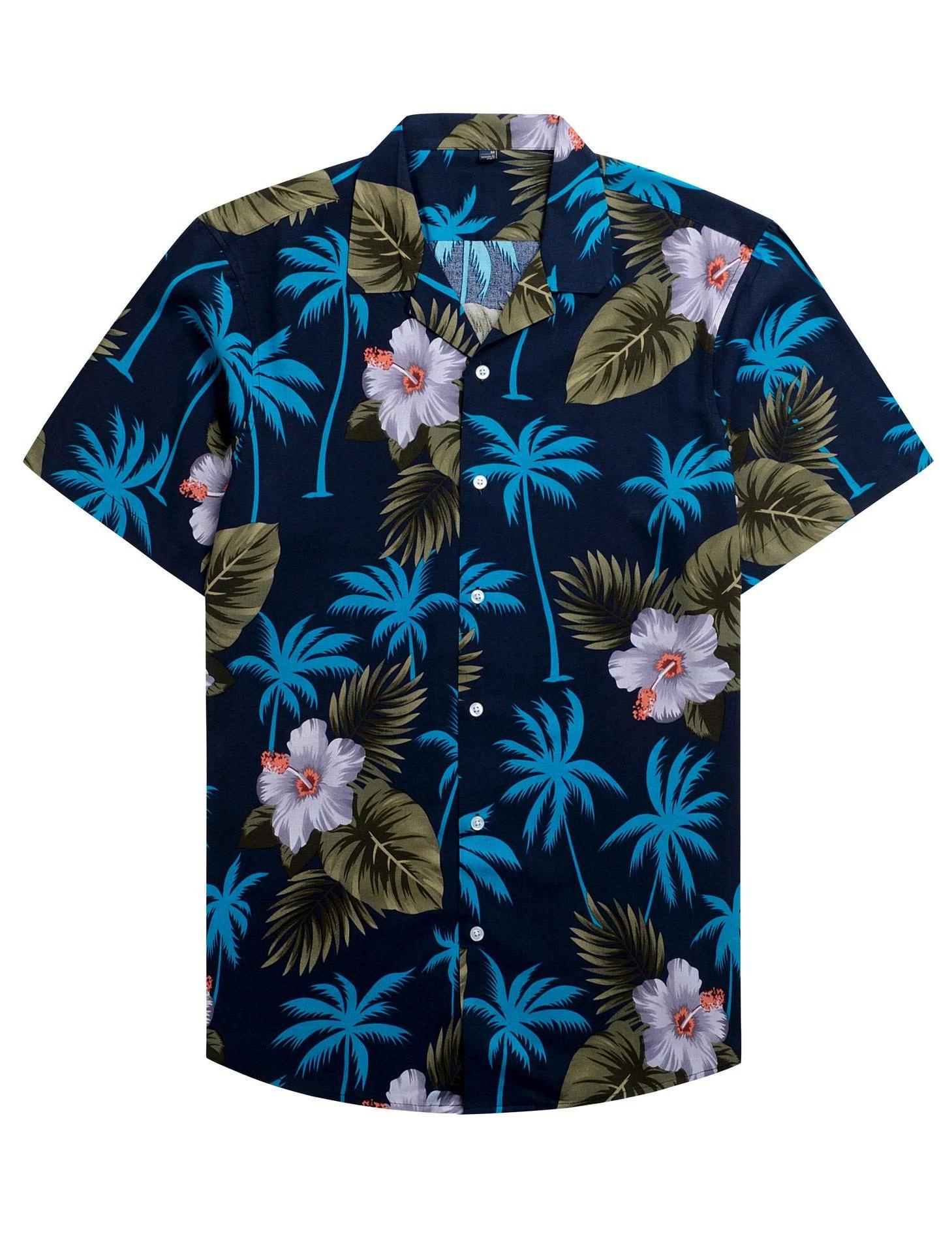 Mens 100% Cotton Regular Fit Short Sleeve Casual Hawaiian Shirt