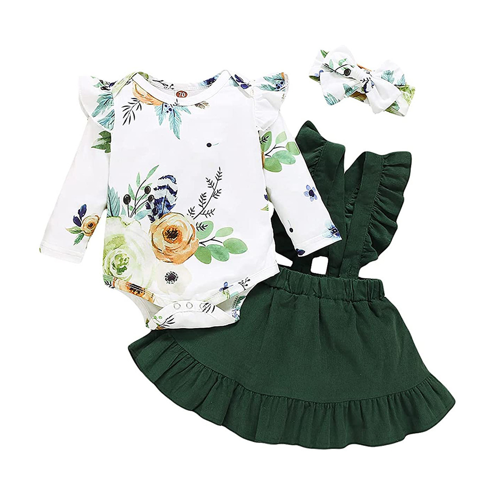 Newborn Baby Girl Clothes Toddler Long Sleeve Ruffle Romper Top Infant Skirt Set Little Girl Overall Dress