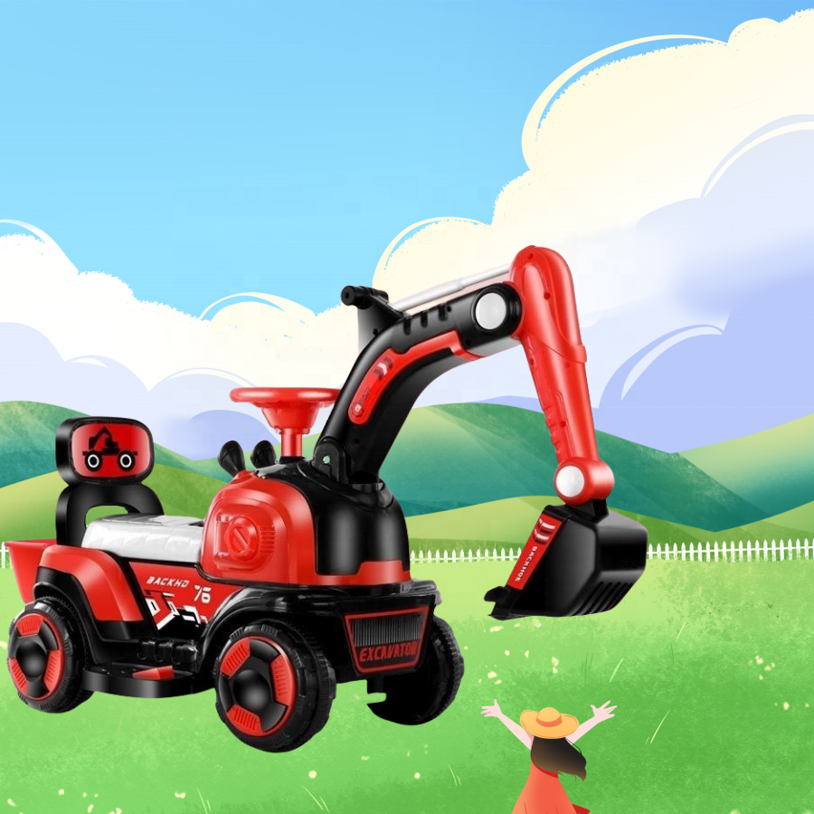 2024 New Design Unique Toy Kids Ride On Tractor Steering Remote Control With Trailer Electric Excavator For Children