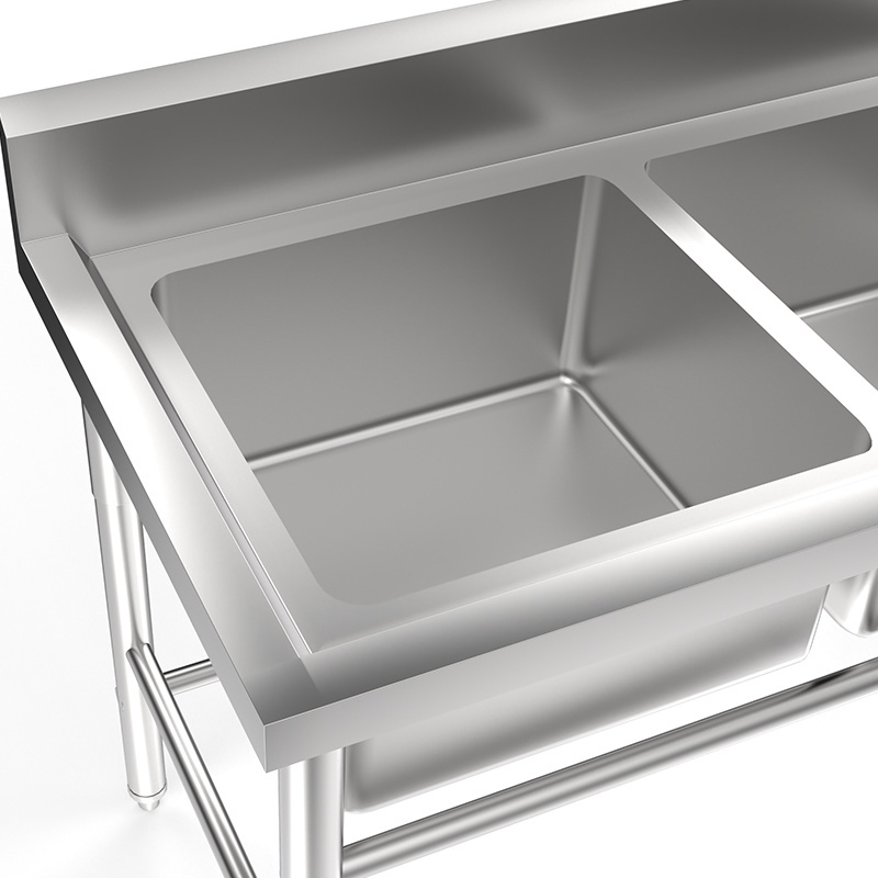 Customized Industrial Utility Commercial Kitchen Stainless Steel 2 Compartment Sink For Restaurant