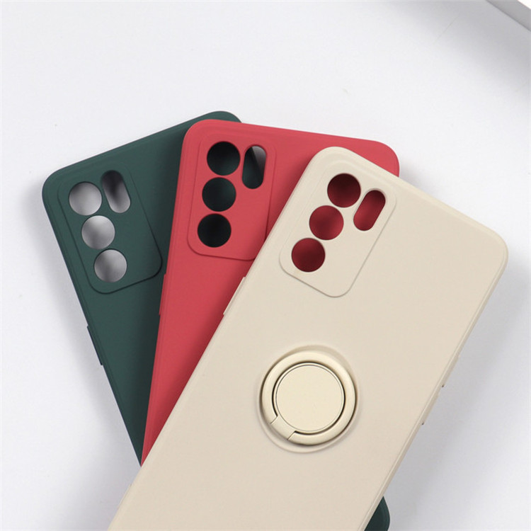 Phone Case Cover For OPPO RENO 6  RENO5 PRO Liquid Silicone Stand Holder Finger Ring Matte Full Protect Lens Camera Soft Cover