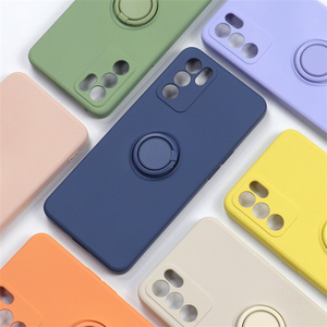 Phone Case Cover For OPPO RENO 6  RENO5 PRO Liquid Silicone Stand Holder Finger Ring Matte Full Protect Lens Camera Soft Cover