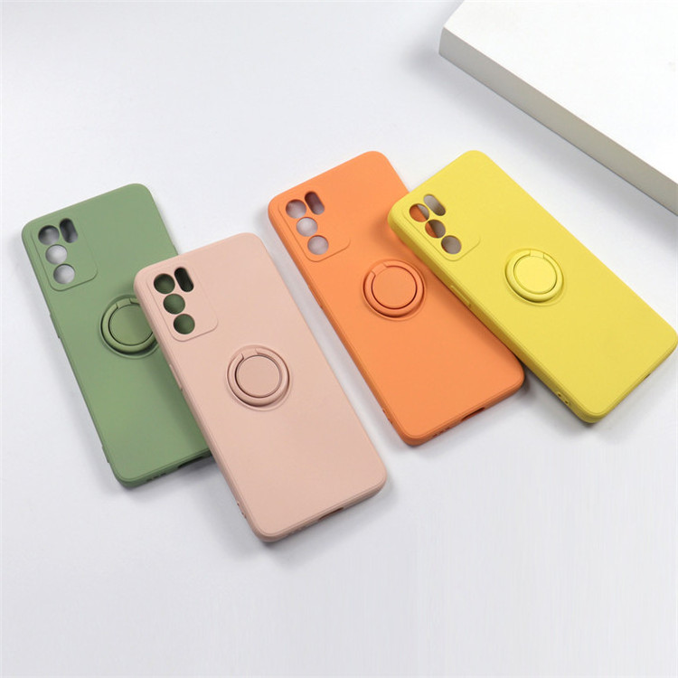 Phone Case Cover For OPPO RENO 6  RENO5 PRO Liquid Silicone Stand Holder Finger Ring Matte Full Protect Lens Camera Soft Cover