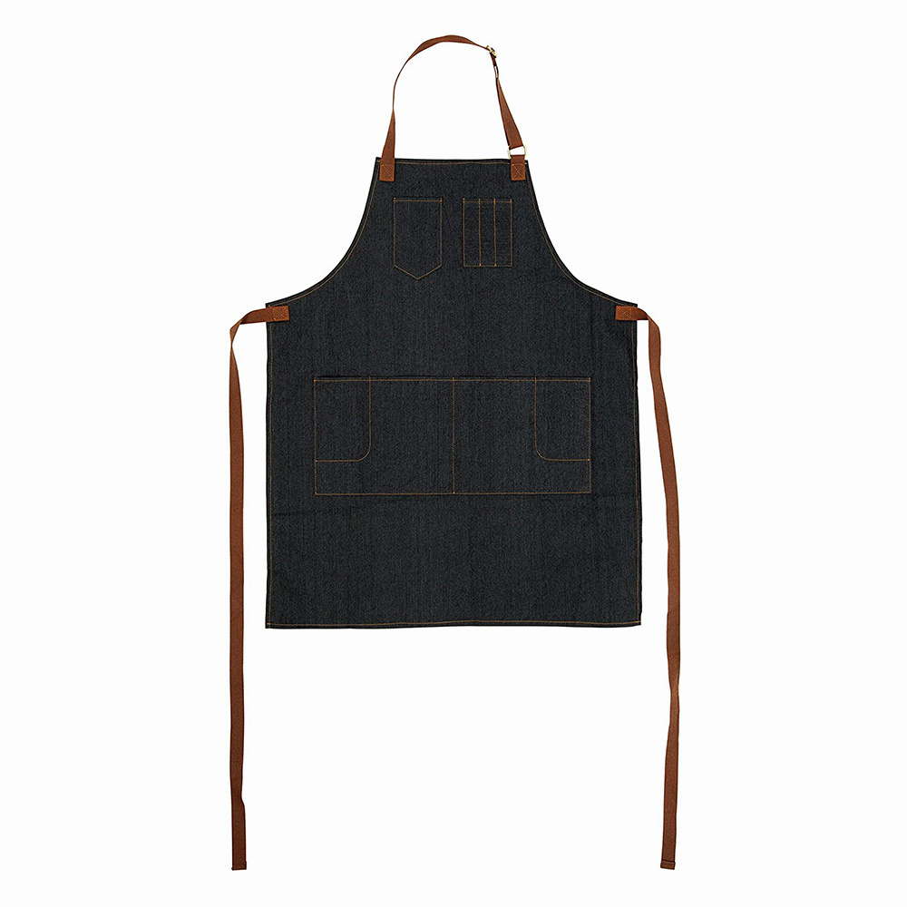 Wholesale Barber Salon Apron Bib Aprons With Denim Fabric Straps Adjustable Apron With Pockets