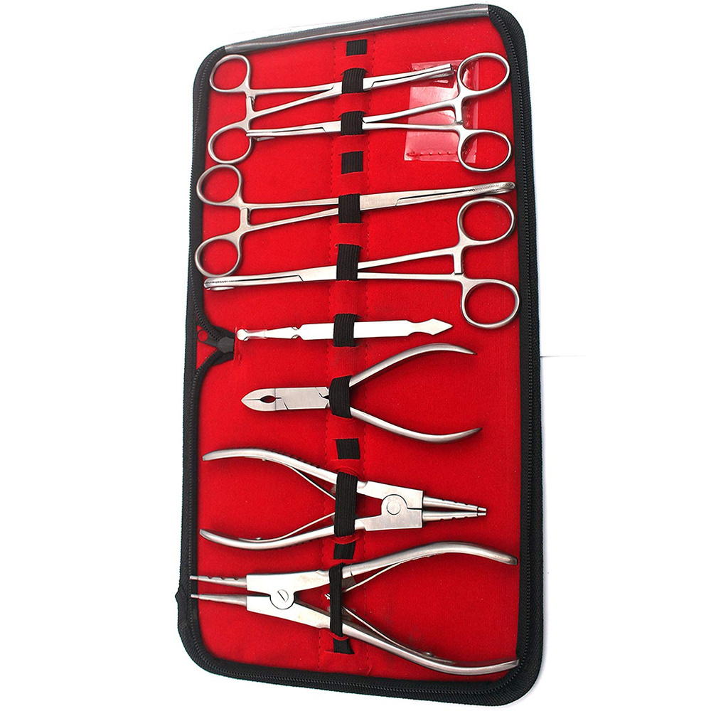 Professional Body Piercing Tool Kit 8 Pcs Ear Nose Nipple Piercing Tool Kit Clamps Forceps With PU Leather Set