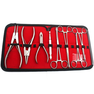 Professional Body Piercing Tool Kit 8 Pcs Ear Nose Nipple Piercing Tool Kit Clamps Forceps With PU Leather Set