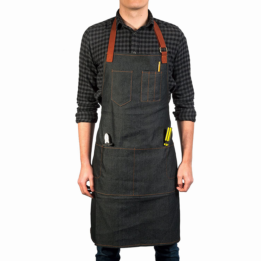 Wholesale Barber Salon Apron Bib Aprons With Denim Fabric Straps Adjustable Apron With Pockets