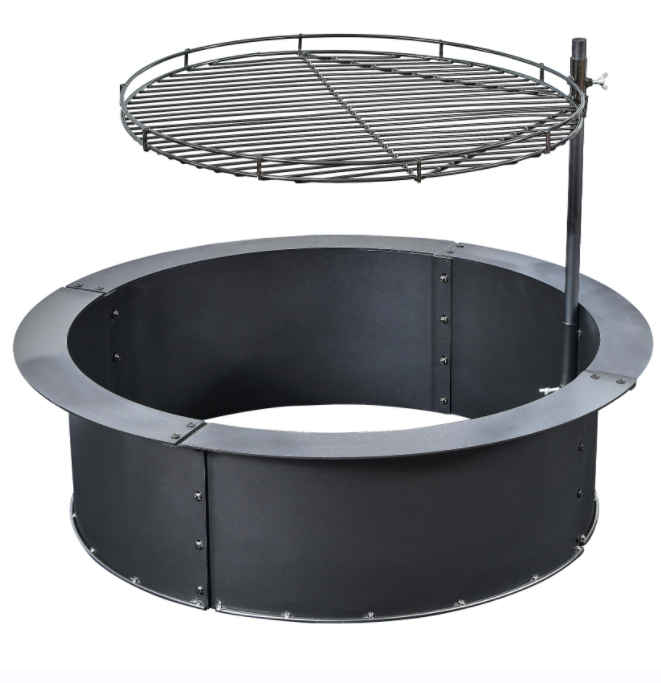 Round Heavy-Duty Metal Wood Burning Firepit for Outdoor Campfire Ring with Fire Poker for BBQ Grills in Backyard