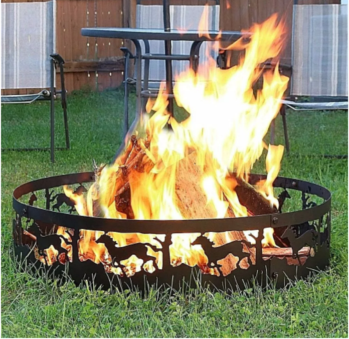 Round Heavy-Duty Metal Wood Burning Firepit for Outdoor Campfire Ring with Fire Poker for BBQ Grills in Backyard