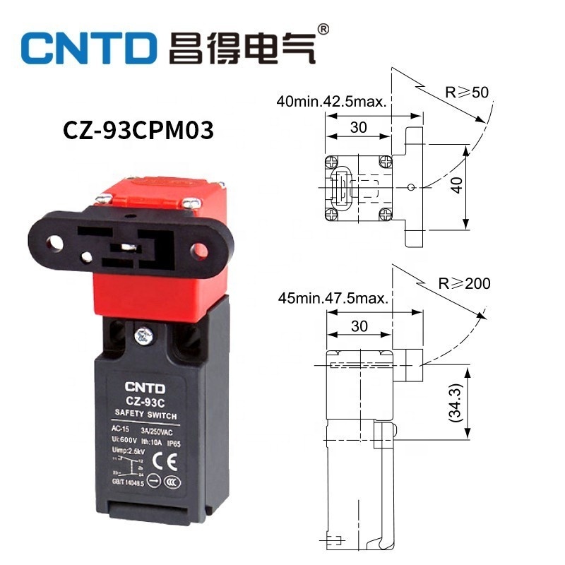 100%new CNTD CZ Safety door switch TZ-93C/93B gate-type limit switch Key Industrial safety power electromagnetic door lock