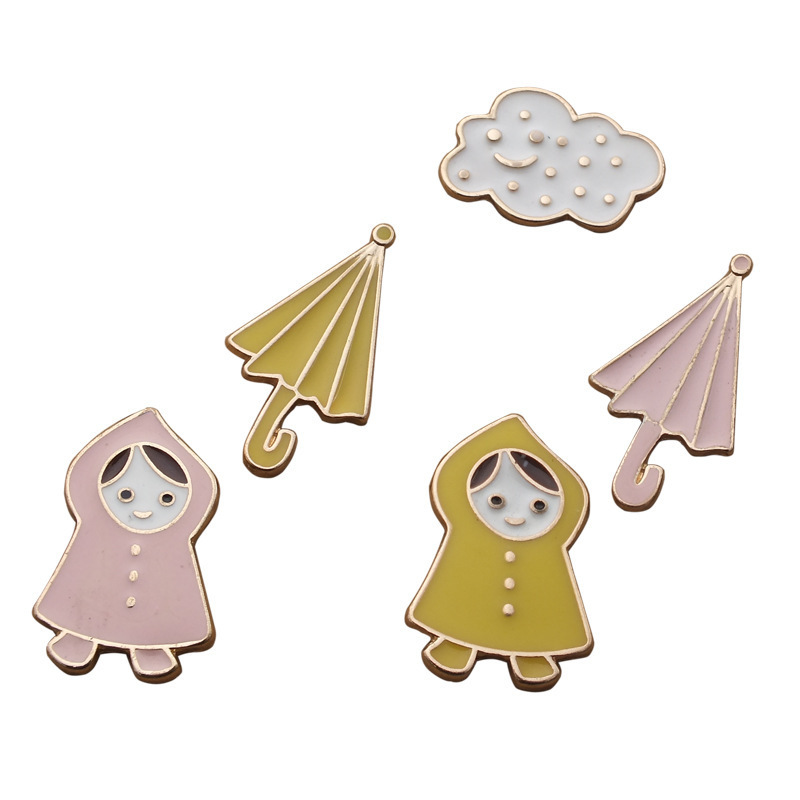 Metal Crafts Wholesale Pretty ecofriendly lapel pin memories childhood raincoat umbrella cloud youth enamel pins