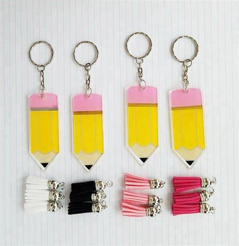 Clear Acrylic Keychain Custom Teacher Gifts Personalized Keyrings Blank Acrylic Yellow Pencil Tassel Keychains