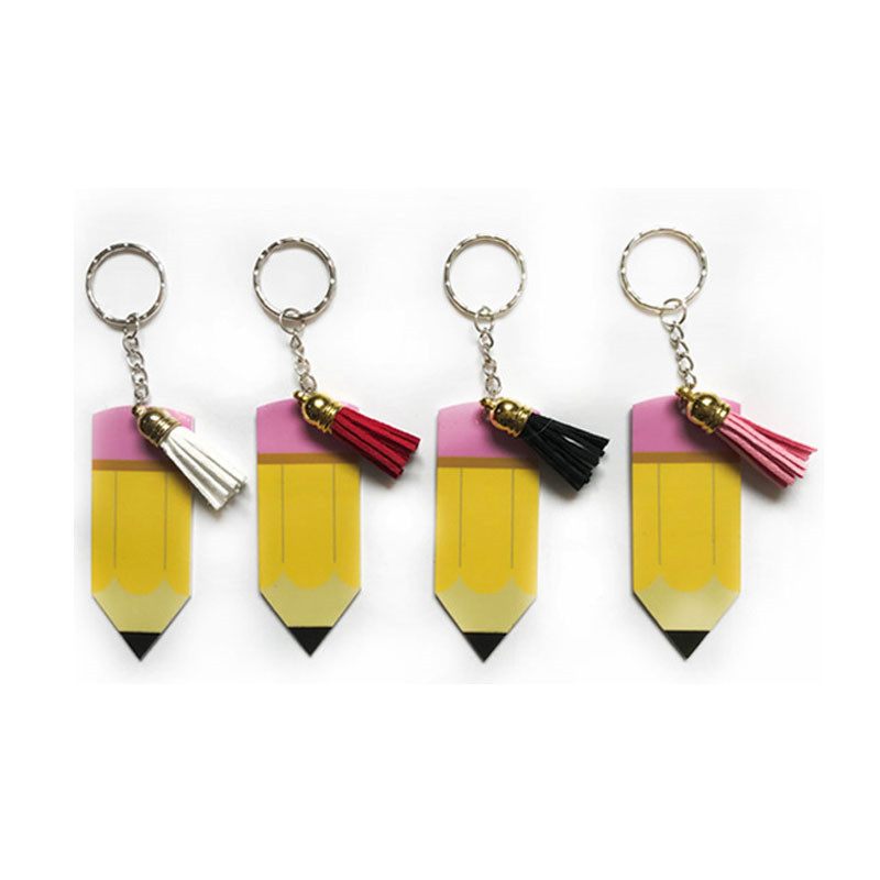 Clear Acrylic Keychain Custom Teacher Gifts Personalized Keyrings Blank Acrylic Yellow Pencil Tassel Keychains