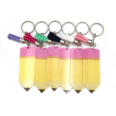 Clear Acrylic Keychain Custom Teacher Gifts Personalized Keyrings Blank Acrylic Yellow Pencil Tassel Keychains